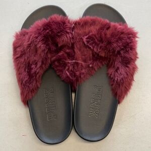 PINK Victoria's secret VS Criss Cross Faux Fur Slides Size Large 10